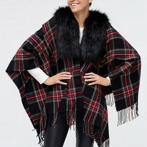 J.Crew Tartan Faux Fur Neck Cape Wrap